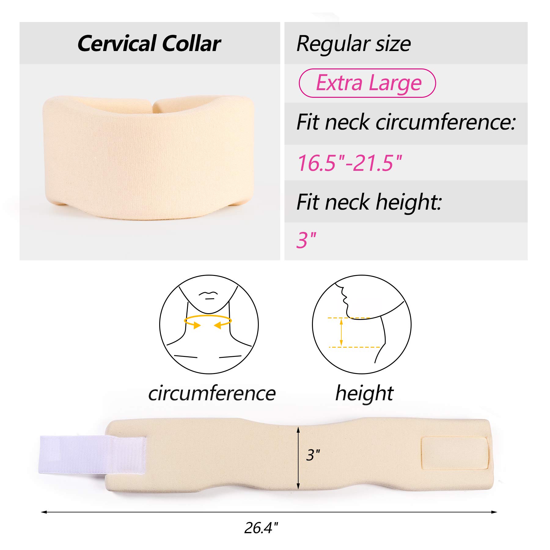 Soft Foam Neck Brace Universal Cervical Collar, Adjustable Support Brace for Sleeping - Relieves Pain and Spine Pressure, Neck Collar After Whiplash or Injury (3