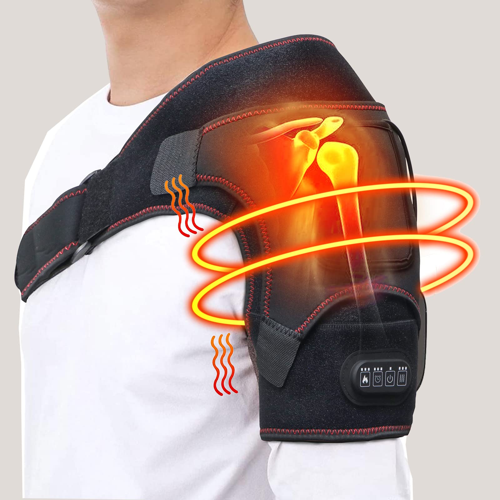 Heated Shoulder Wrap for Men Women, Upgrade Electric Heating Pad Massager with 3 Vibration and Heat Settings and Timer, Shoulder Braces for Rotator Cuff, Joint Capsule, Muscles Pain Relief