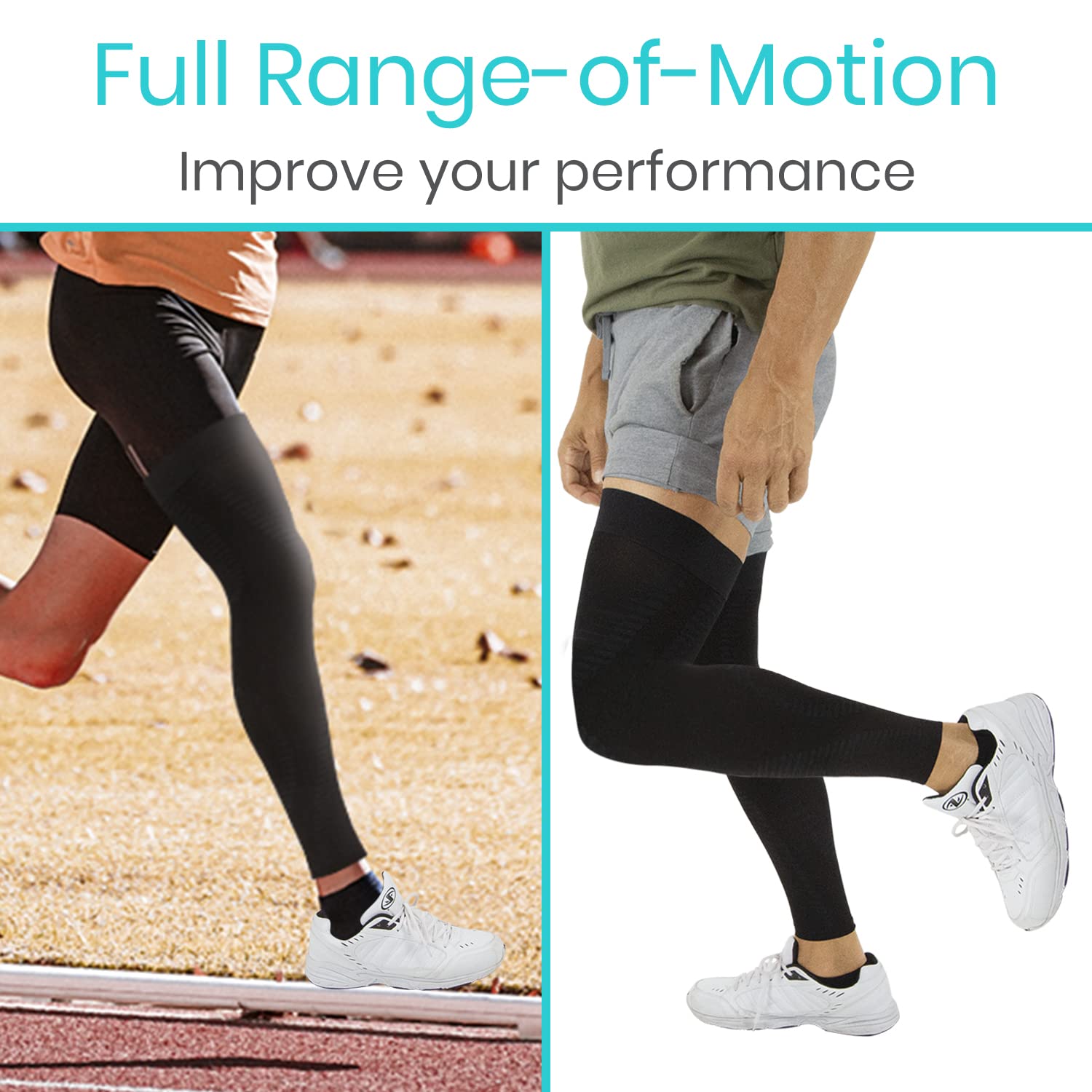 Full Leg Compression Sleeves for Men & Women (Pair) - Knee, Calf, & Thigh Support Brace Wrap for Basketball, Football, Wrestling - Footless Long Running Accessories for Shin Splints
