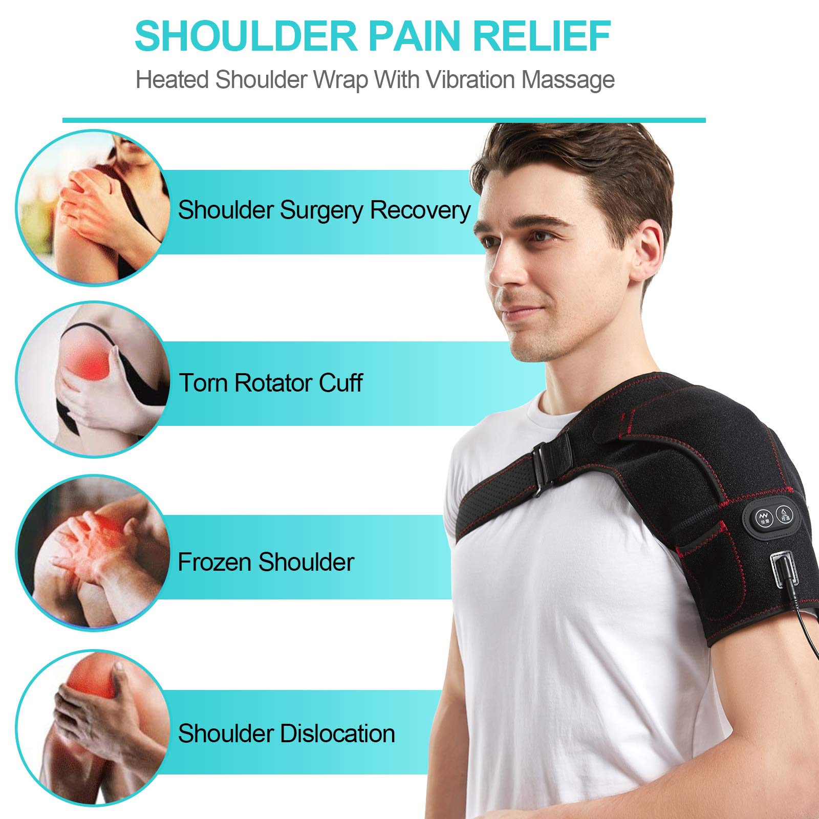 Heated Shoulder Wrap with Massage, Electric Shoulder Massager Heating Pad for Men Women Frozen Shoulder Pain Relief with AC Adapter