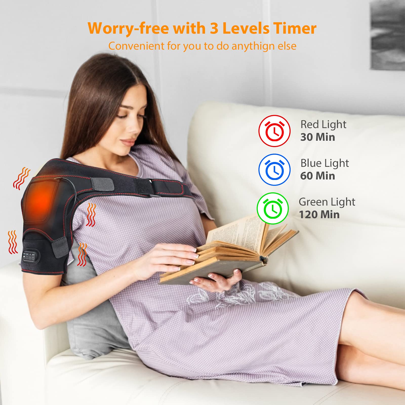 Heated Shoulder Wrap for Men Women, Upgrade Electric Heating Pad Massager with 3 Vibration and Heat Settings and Timer, Shoulder Braces for Rotator Cuff, Joint Capsule, Muscles Pain Relief