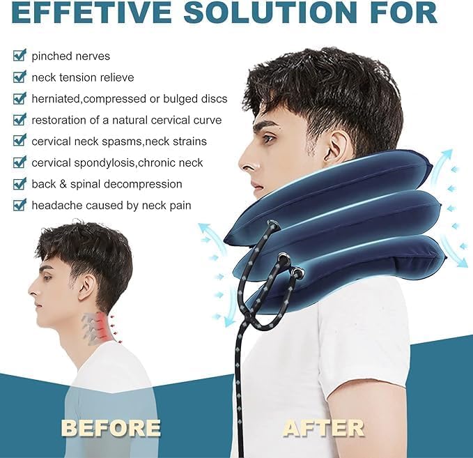 Cervical Neck Traction Device, Neck Stretcher for Neck Pain Relief, Neck Traction Device for Home Use, Neck Decompression Devices, Inflatable Stretcher, Neck Brace & Neck Decompression