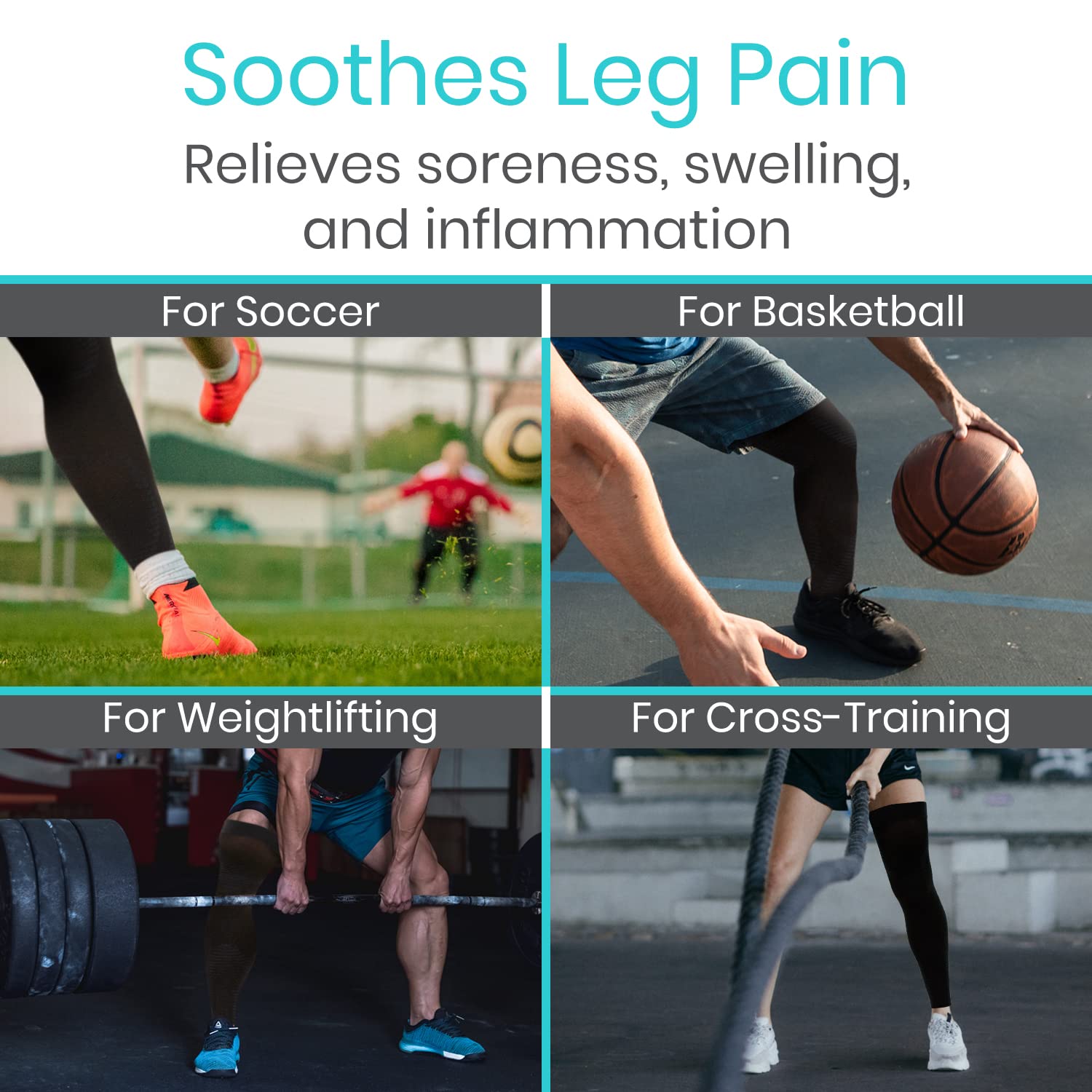 Full Leg Compression Sleeves for Men & Women (Pair) - Knee, Calf, & Thigh Support Brace Wrap for Basketball, Football, Wrestling - Footless Long Running Accessories for Shin Splints