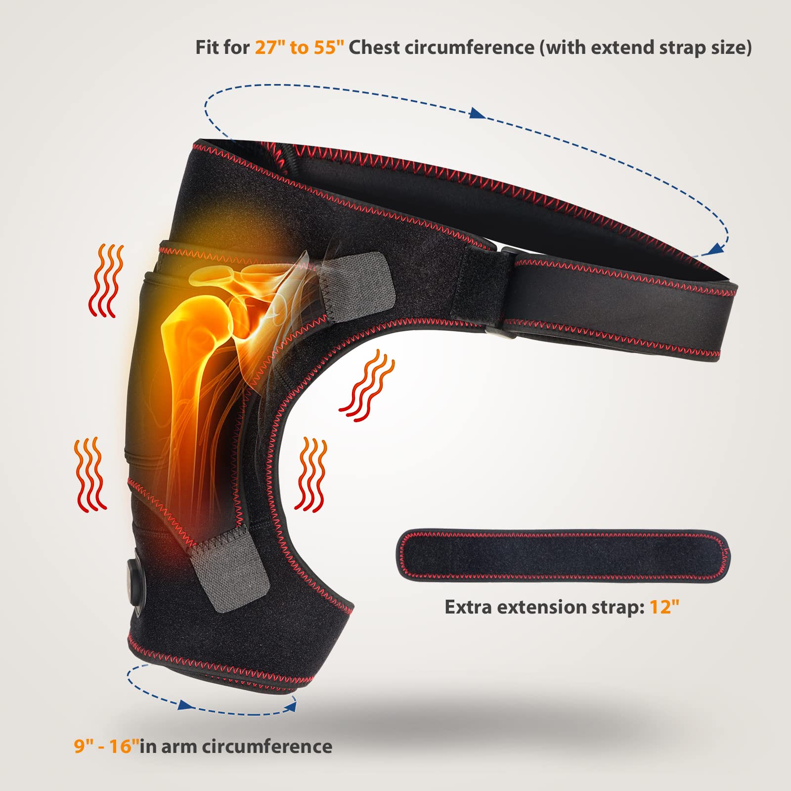 Heated Shoulder Wrap for Men Women, Upgrade Electric Heating Pad Massager with 3 Vibration and Heat Settings and Timer, Shoulder Braces for Rotator Cuff, Joint Capsule, Muscles Pain Relief
