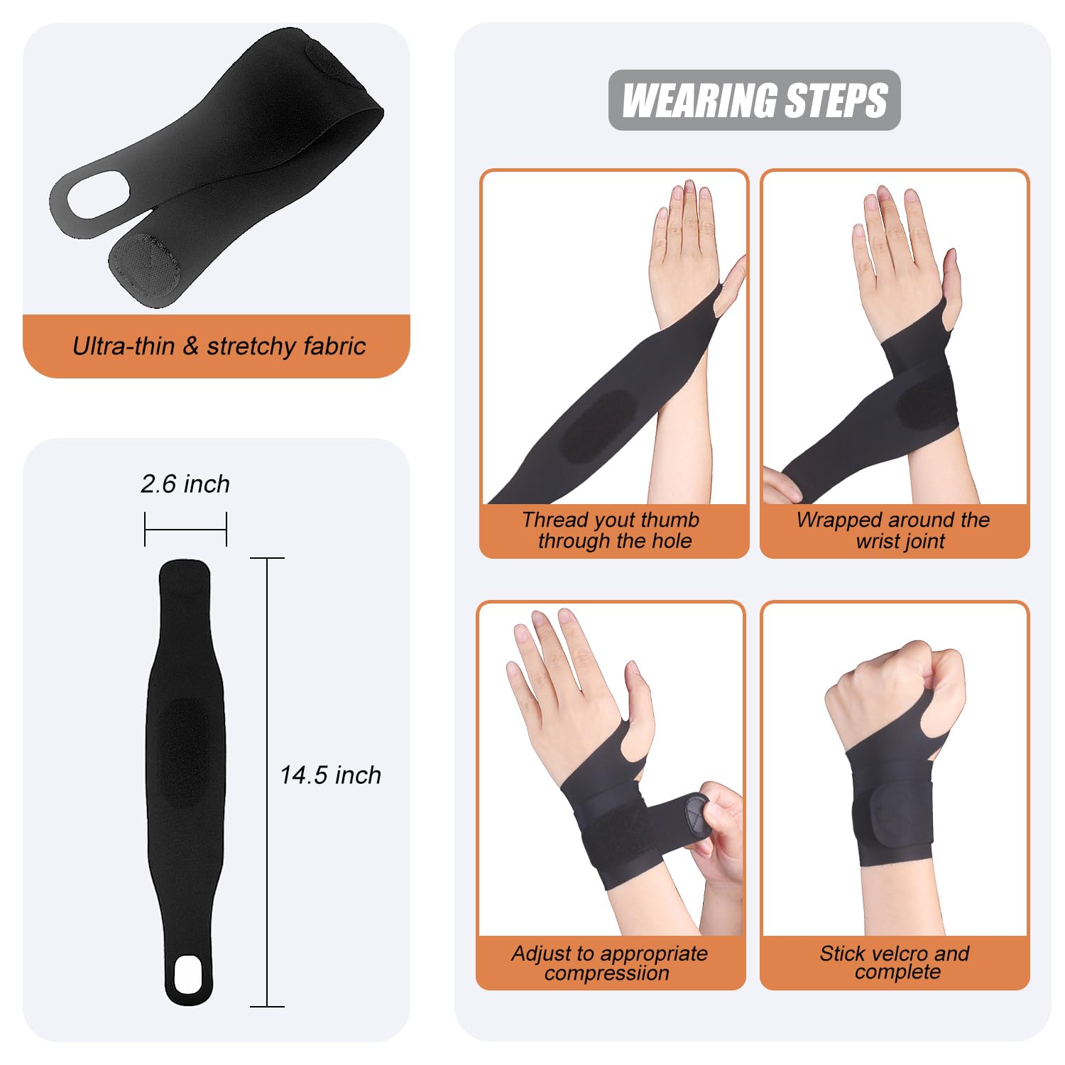 Thin Wrist Brace Support for Carpal Tunnel, Pain Relief, Arthritis, Tendonitis, Elastic Wrist Wraps Right and Left Hands - Compression and Support for Fitness