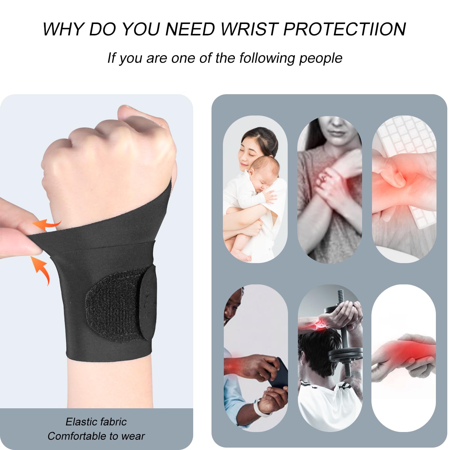 Thin Wrist Brace Support for Carpal Tunnel, Pain Relief, Arthritis, Tendonitis, Elastic Wrist Wraps Right and Left Hands - Compression and Support for Fitness