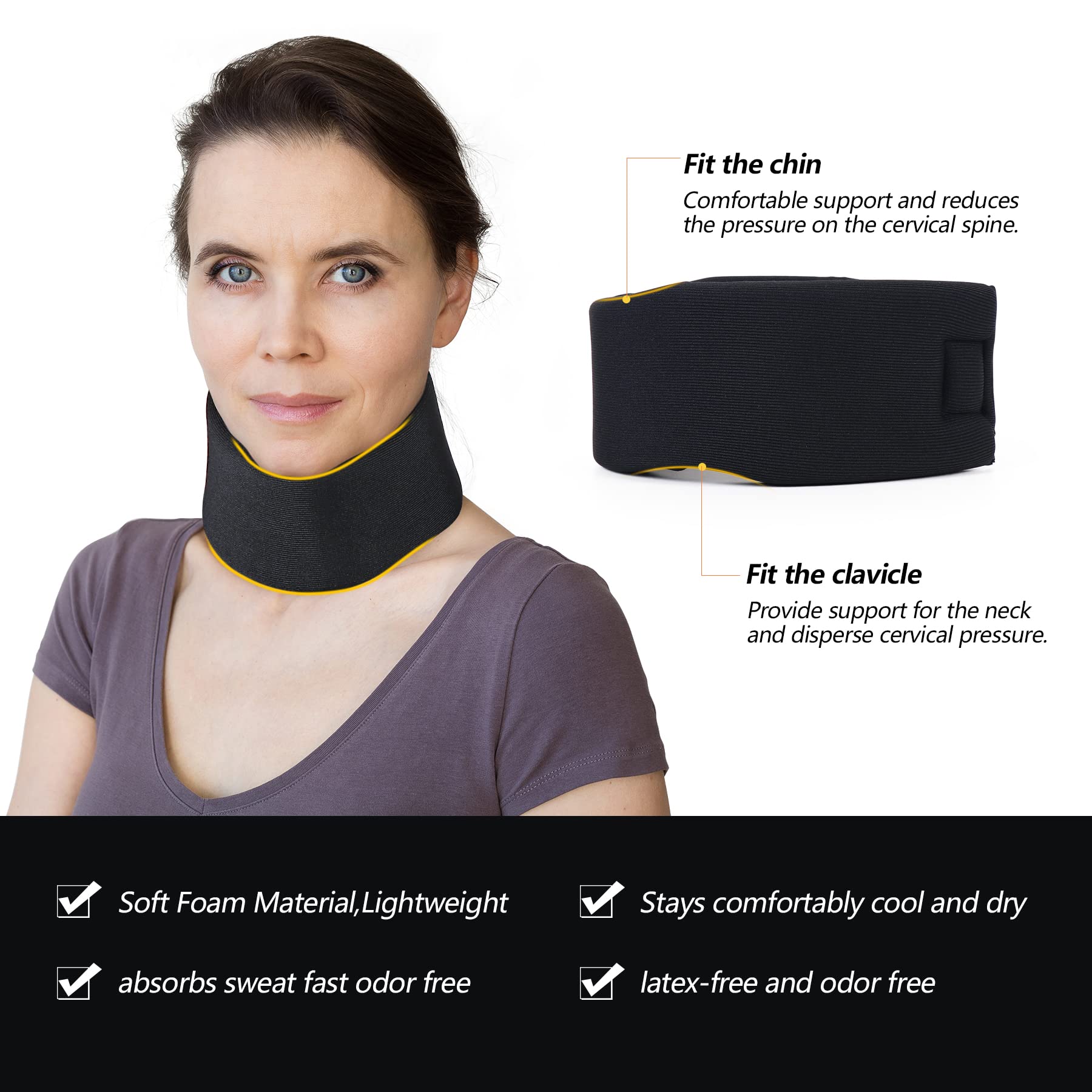 Soft Foam Neck Brace Universal Cervical Collar, Adjustable Support Brace for Sleeping - Relieves Pain and Spine Pressure, Neck Collar After Whiplash or Injury (3