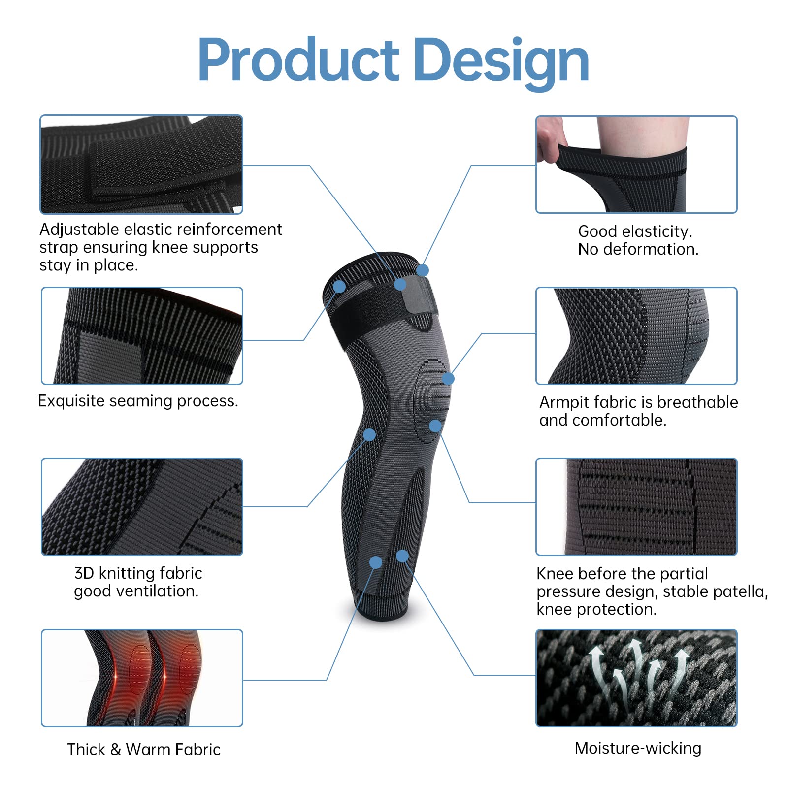Full Leg Compression Sleeves for Men Women Long Knee Brace Support Protector for Running Basketball Cycling Sport Football Weightlift Workout Arthritis Joint Pain Relief