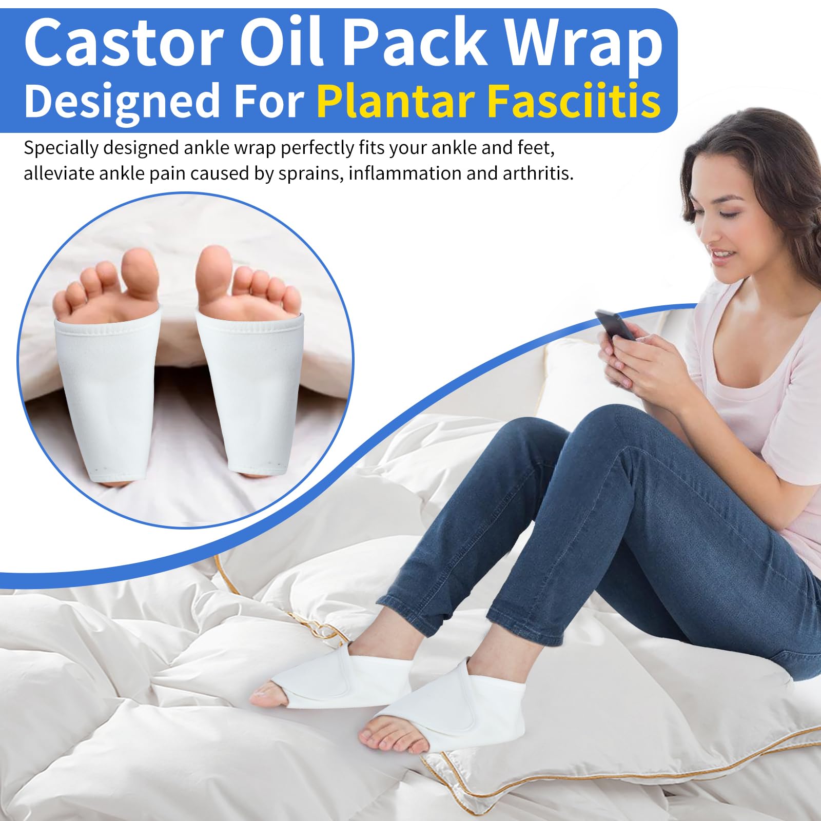 Castor Oil Pack Wrap for Ankle 2pcs, Adjustable Ankle Wrap for Plantar Fasciitis Relief, Reusable Plantar Fasciitis Brace Castor Oil Compress for Women & Men Ankle Support