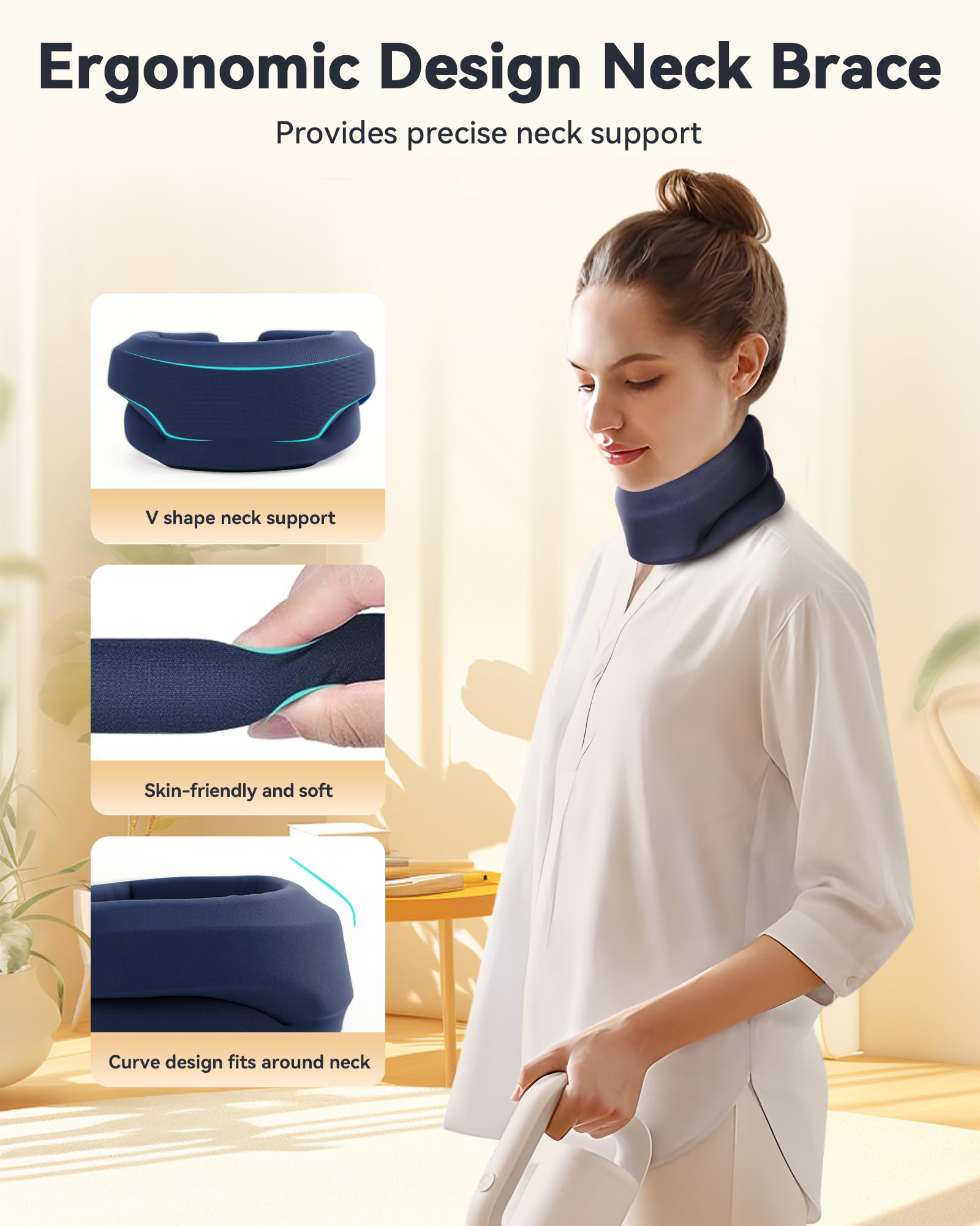 Heated Neck Brace Cervical Collar - Neck Support Brace for Sleeping, Soft Foam Wraps Keep Vertebrae Stable and Aligned for Relief of Cervical Spine Pressure for Women & Men