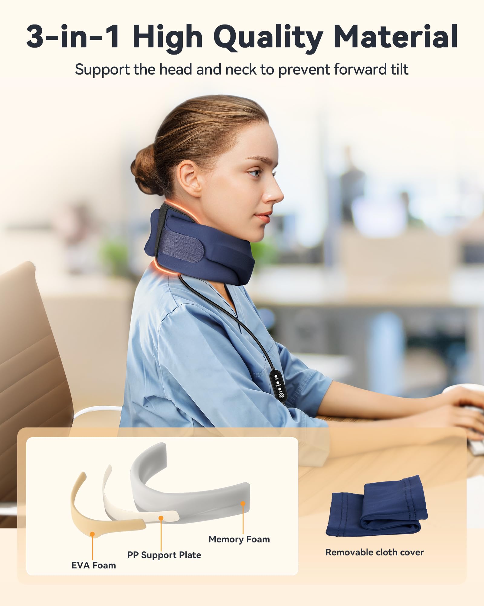 Heated Neck Brace Cervical Collar - Neck Support Brace for Sleeping, Soft Foam Wraps Keep Vertebrae Stable and Aligned for Relief of Cervical Spine Pressure for Women & Men