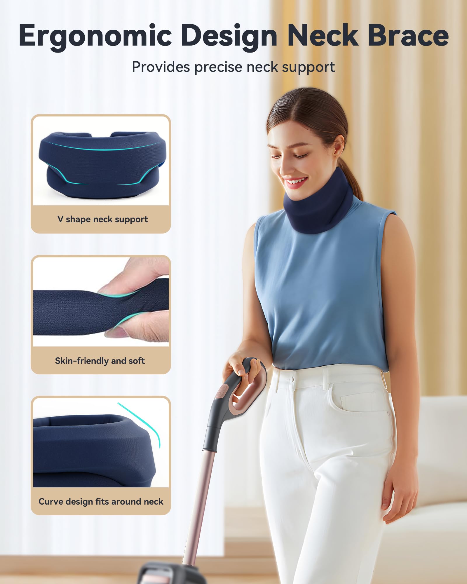 Neck Brace Cervical Collar - Neck Support Brace for Sleeping, Soft Foam Wraps Keep Vertebrae Stable and Aligned for Relief of Cervical Spine Pressure for Women & Men