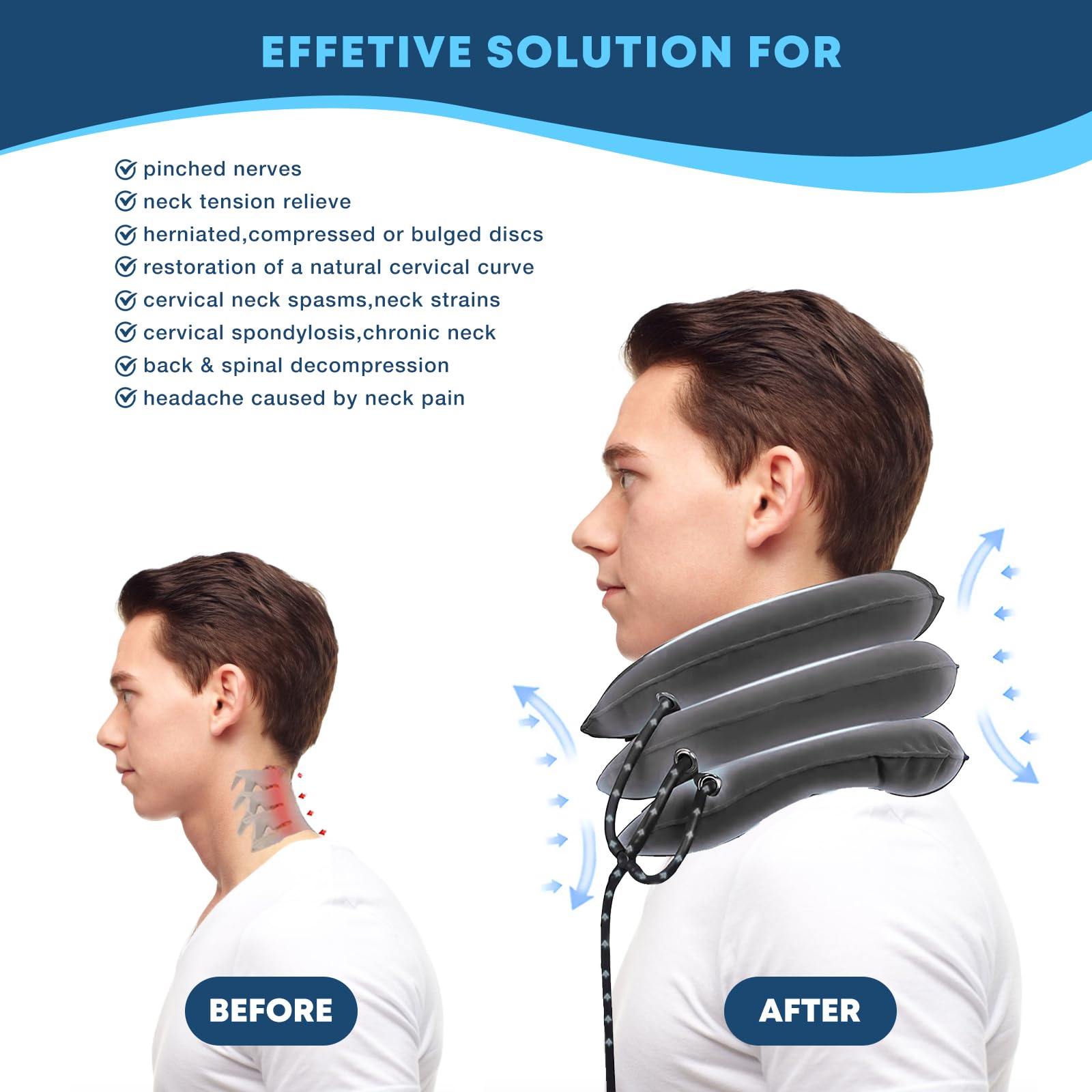 Cervical Neck Traction Device, Neck Stretcher for Neck Pain Relief, Neck Traction Device for Home Use, Neck Decompression Devices, Inflatable Stretcher, Neck Brace & Neck Decompression