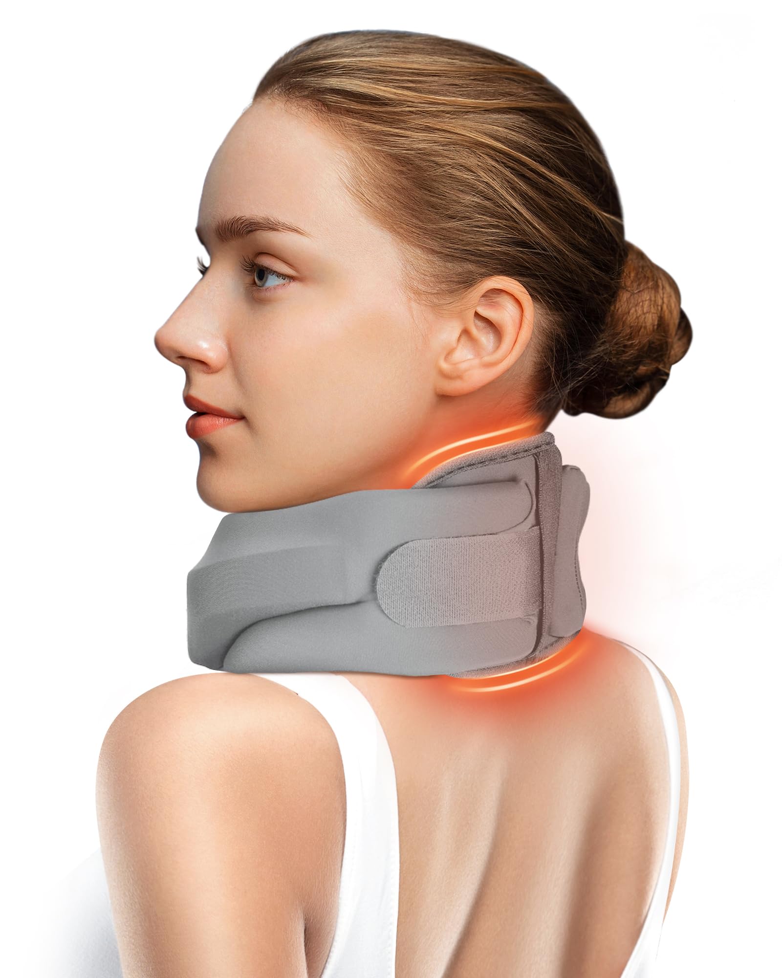 Heated Neck Brace Cervical Collar - Neck Support Brace for Sleeping, Soft Foam Wraps Keep Vertebrae Stable and Aligned for Relief of Cervical Spine Pressure for Women & Men