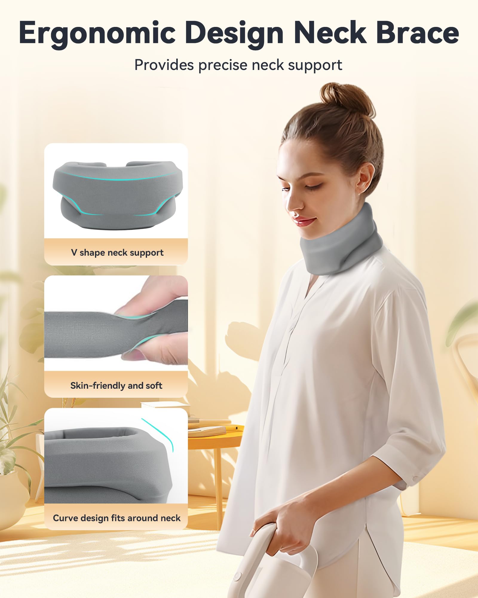 Heated Neck Brace Cervical Collar - Neck Support Brace for Sleeping, Soft Foam Wraps Keep Vertebrae Stable and Aligned for Relief of Cervical Spine Pressure for Women & Men