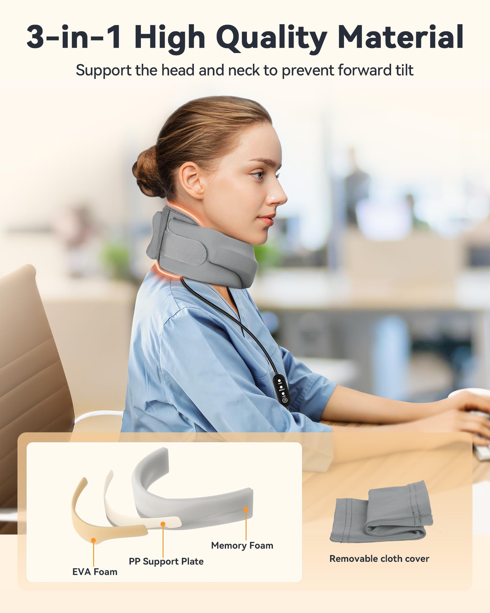Heated Neck Brace Cervical Collar - Neck Support Brace for Sleeping, Soft Foam Wraps Keep Vertebrae Stable and Aligned for Relief of Cervical Spine Pressure for Women & Men