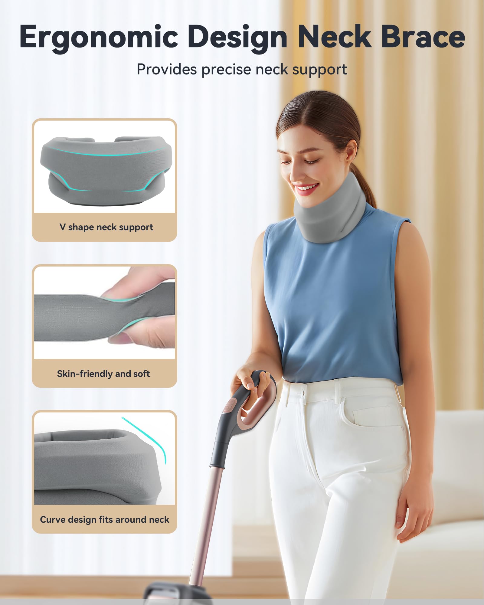 Neck Brace Cervical Collar - Neck Support Brace for Sleeping, Soft Foam Wraps Keep Vertebrae Stable and Aligned for Relief of Cervical Spine Pressure for Women & Men