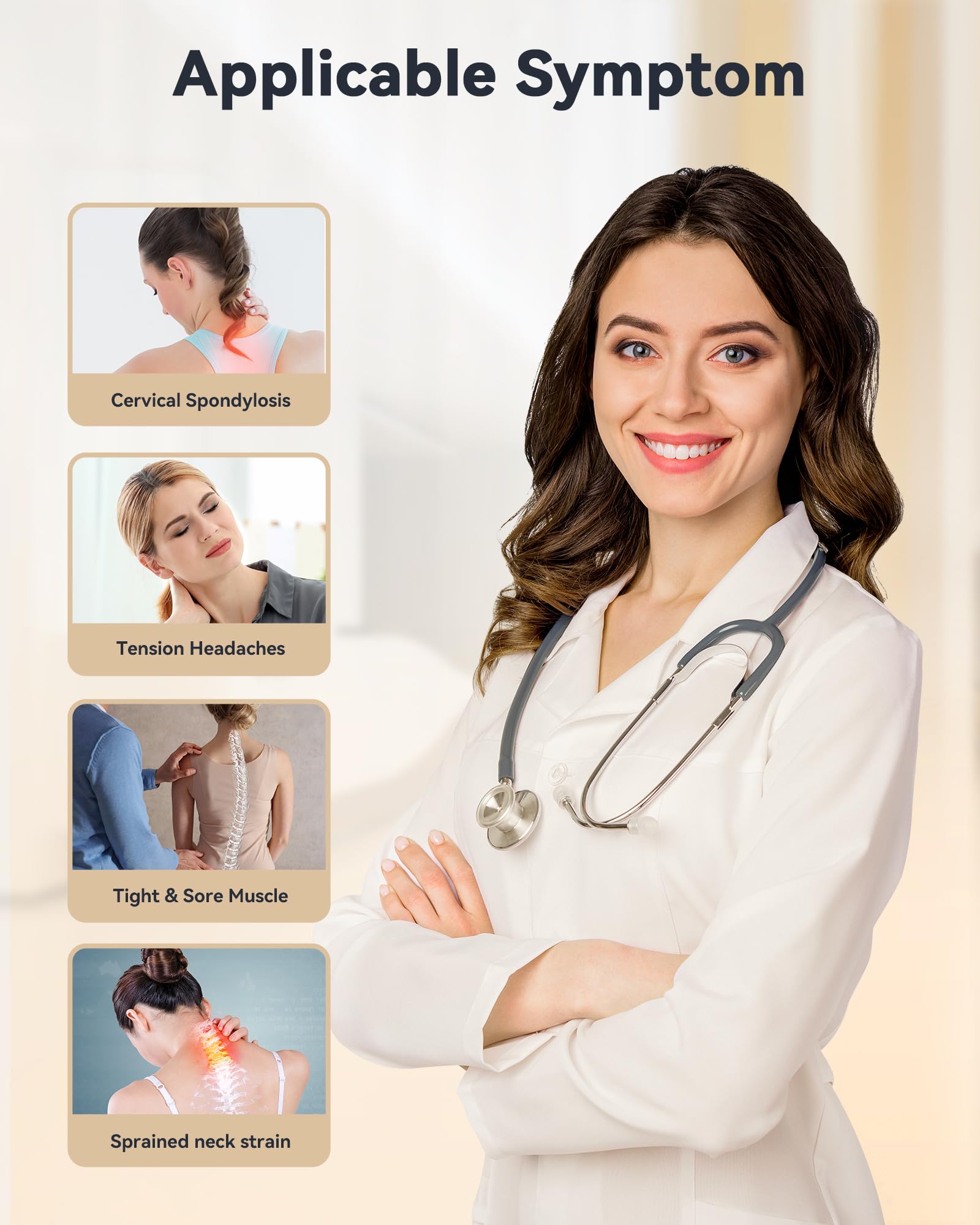 Neck Brace Cervical Collar - Neck Support Brace for Sleeping, Soft Foam Wraps Keep Vertebrae Stable and Aligned for Relief of Cervical Spine Pressure for Women & Men