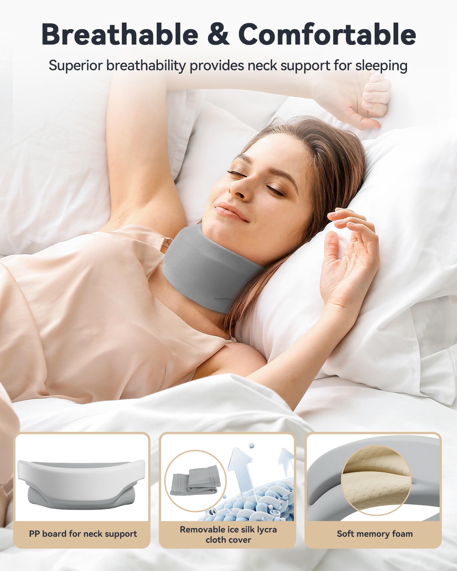 Neck Brace Cervical Collar - Neck Support Brace for Sleeping, Soft Foam Wraps Keep Vertebrae Stable and Aligned for Relief of Cervical Spine Pressure for Women & Men