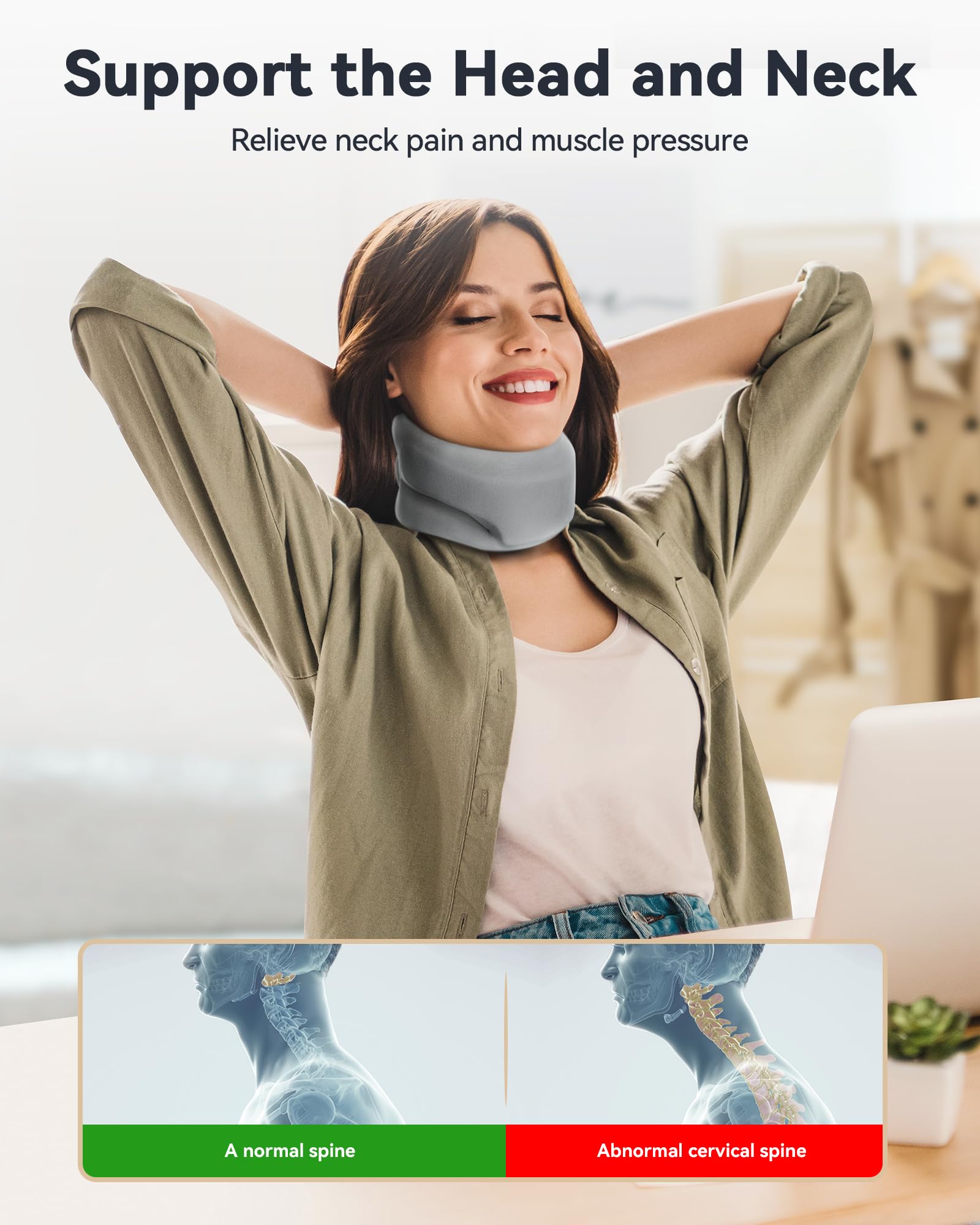 Neck Brace Cervical Collar - Neck Support Brace for Sleeping, Soft Foam Wraps Keep Vertebrae Stable and Aligned for Relief of Cervical Spine Pressure for Women & Men