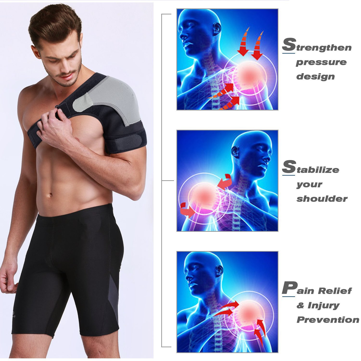 Shoulder Stability Brace Adjustable Shoulder Brace Support with Pressure Pad, Light Breathable Neoprene Rotator Cuff Shoulder Support for Sport, Dislocated AC Joint, Labrum Tear, Shoulder Pain