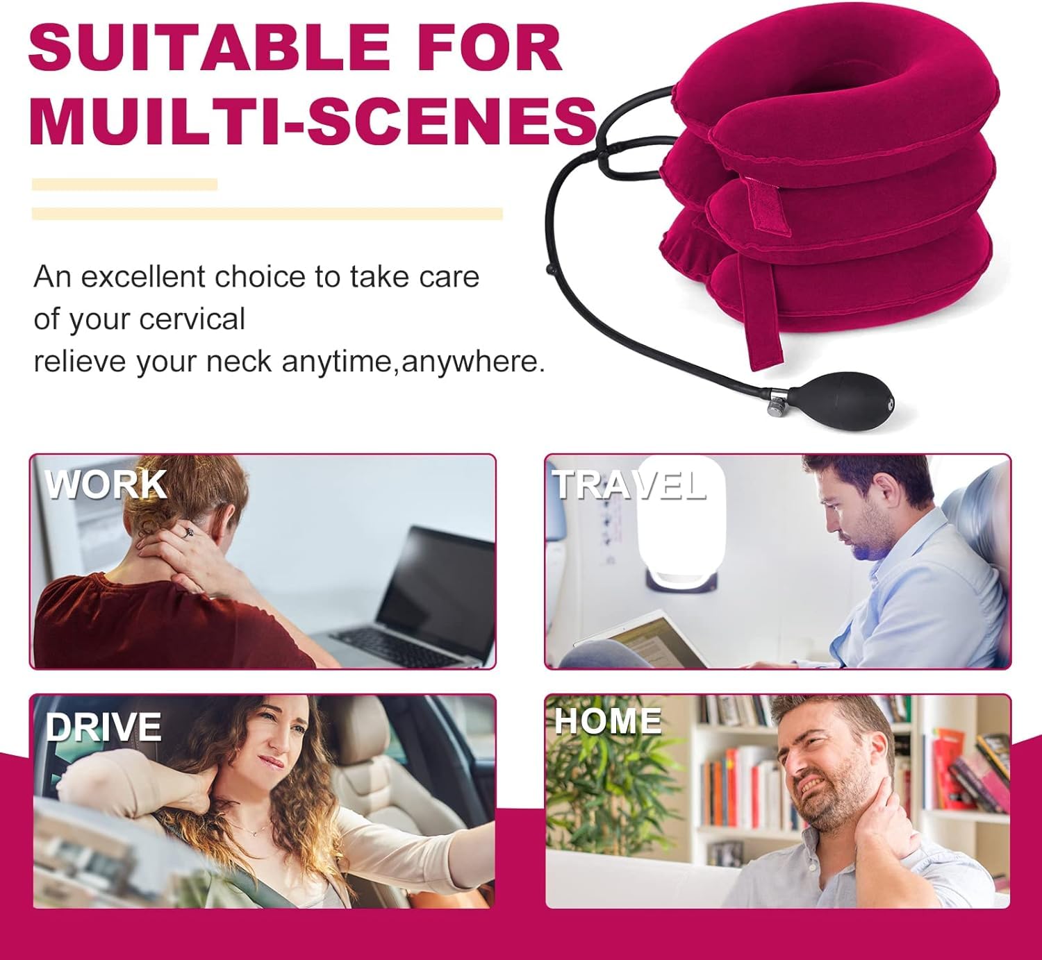 Cervical Neck Traction Device, Neck Stretcher for Neck Pain Relief, Neck Traction Device for Home Use, Neck Decompression Devices, Inflatable Stretcher, Neck Brace & Neck Decompression