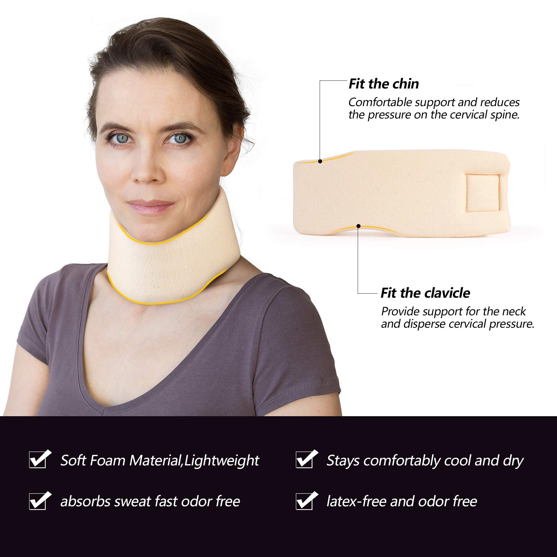 Soft Foam Neck Brace Universal Cervical Collar, Adjustable Support Brace for Sleeping - Relieves Pain and Spine Pressure, Neck Collar After Whiplash or Injury (3